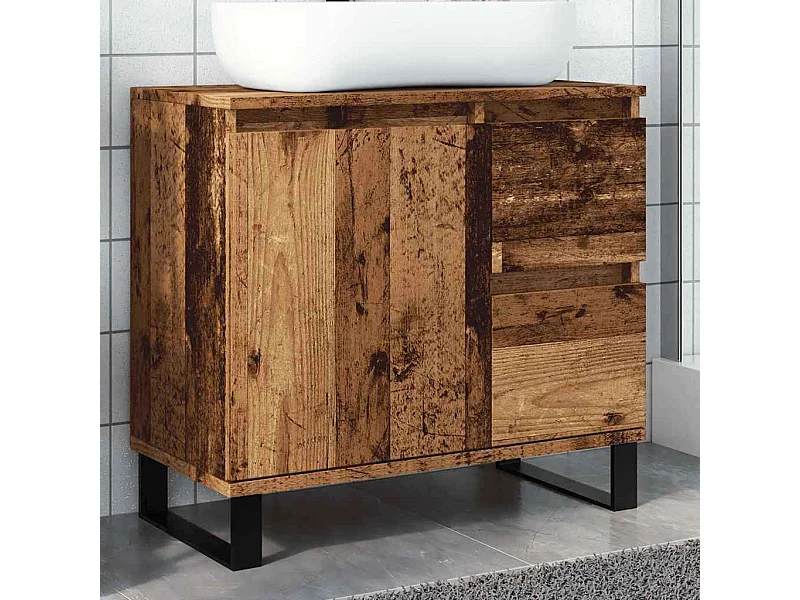 Armoire de lavabo de salle de bain vieux bois 65x33x60 cm