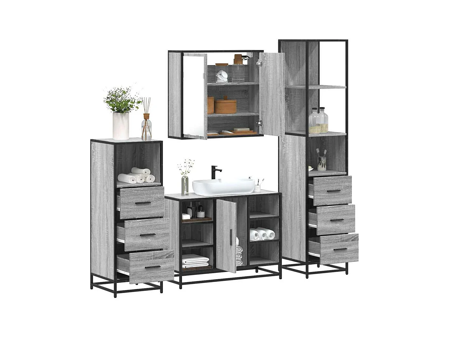 Ensemble de meubles de salle de bain 4 pcs sonoma gris