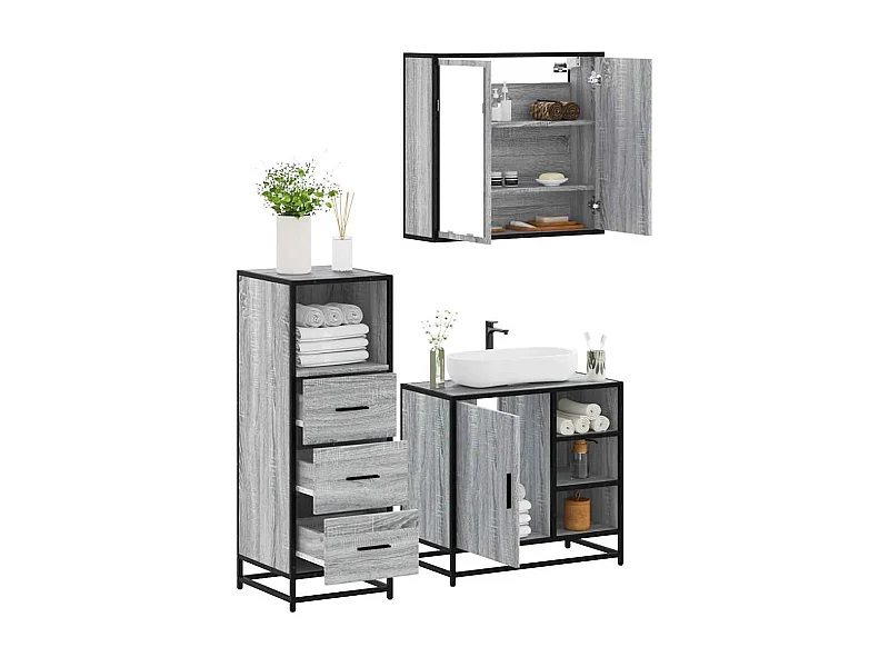 Set di mobili da bagno Sonoma Grey da 3 pezzi