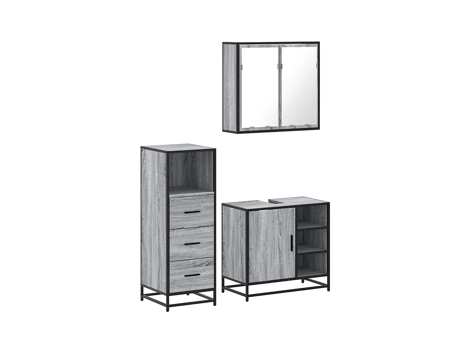 Ensemble de meubles de salle de bain 3 pcs Sonoma gris