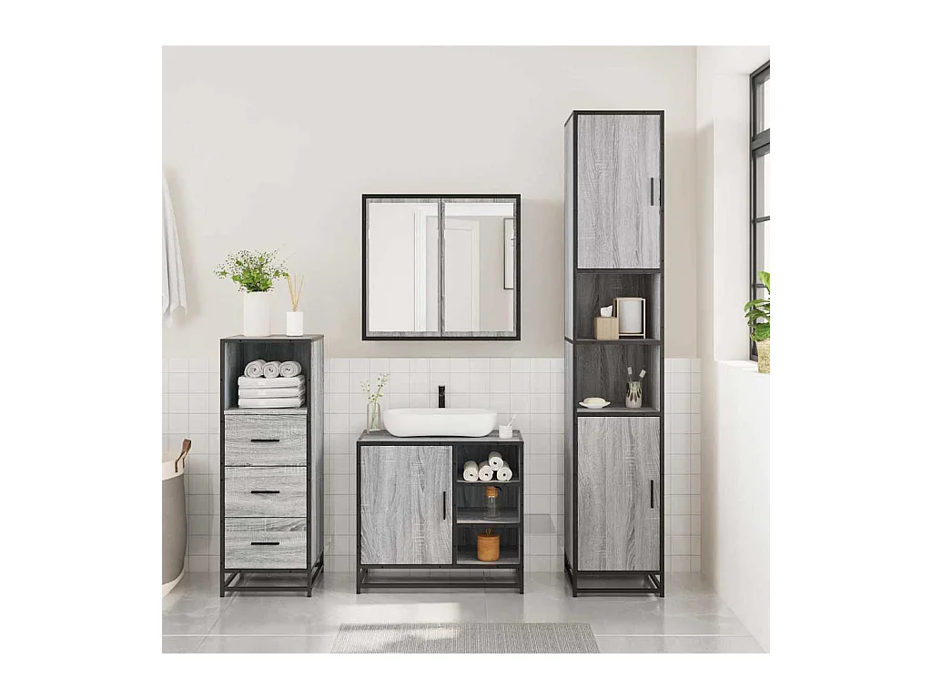 Ensemble de meubles de salle de bain 3 pcs Sonoma gris