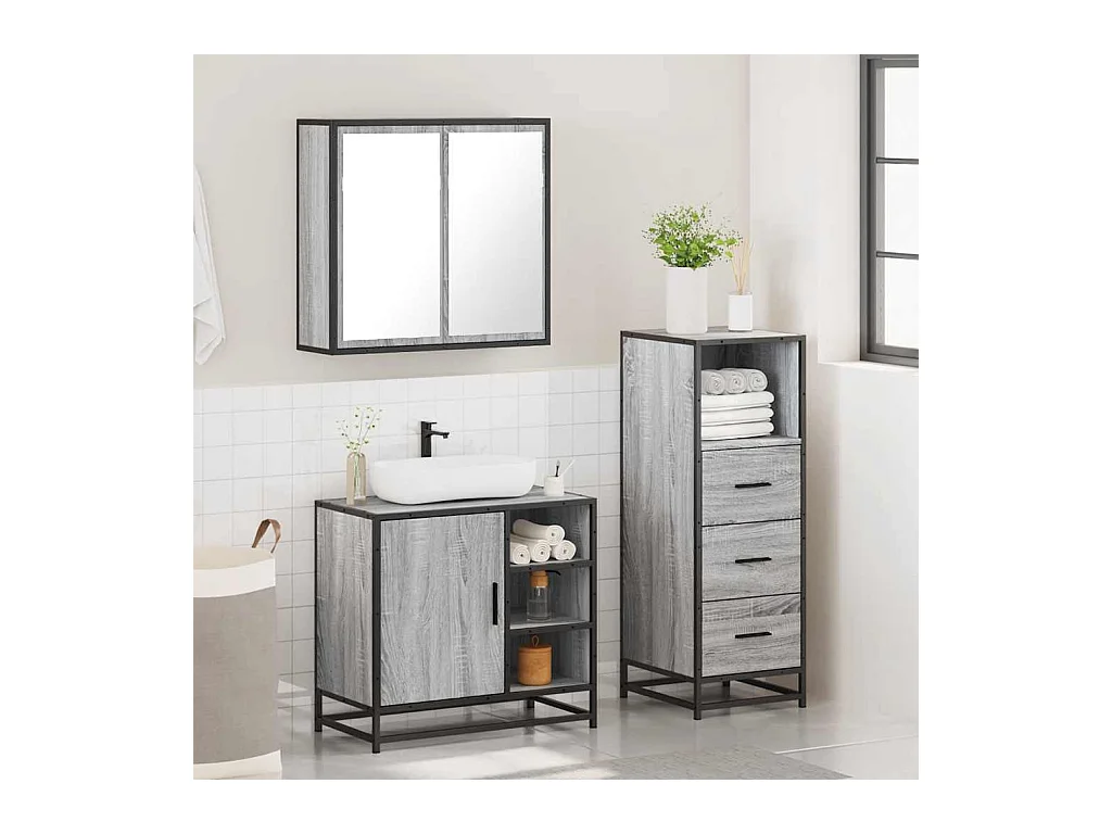 Ensemble de meubles de salle de bain 3 pcs Sonoma gris