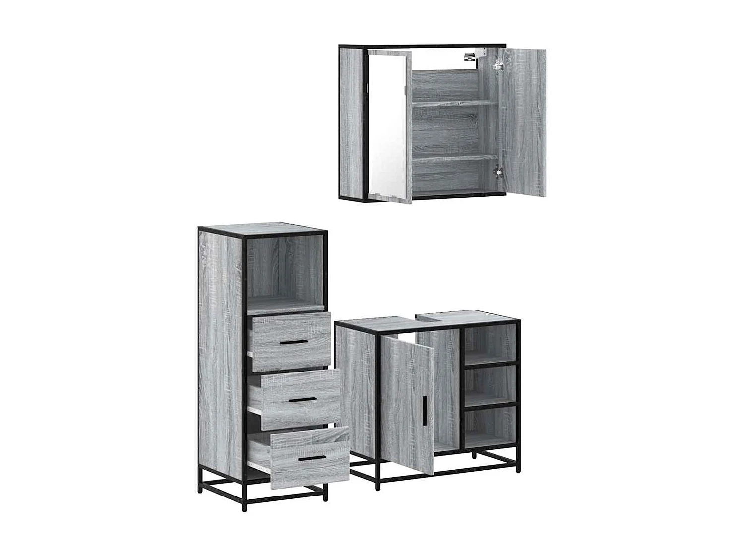 Ensemble de meubles de salle de bain 3 pcs Sonoma gris