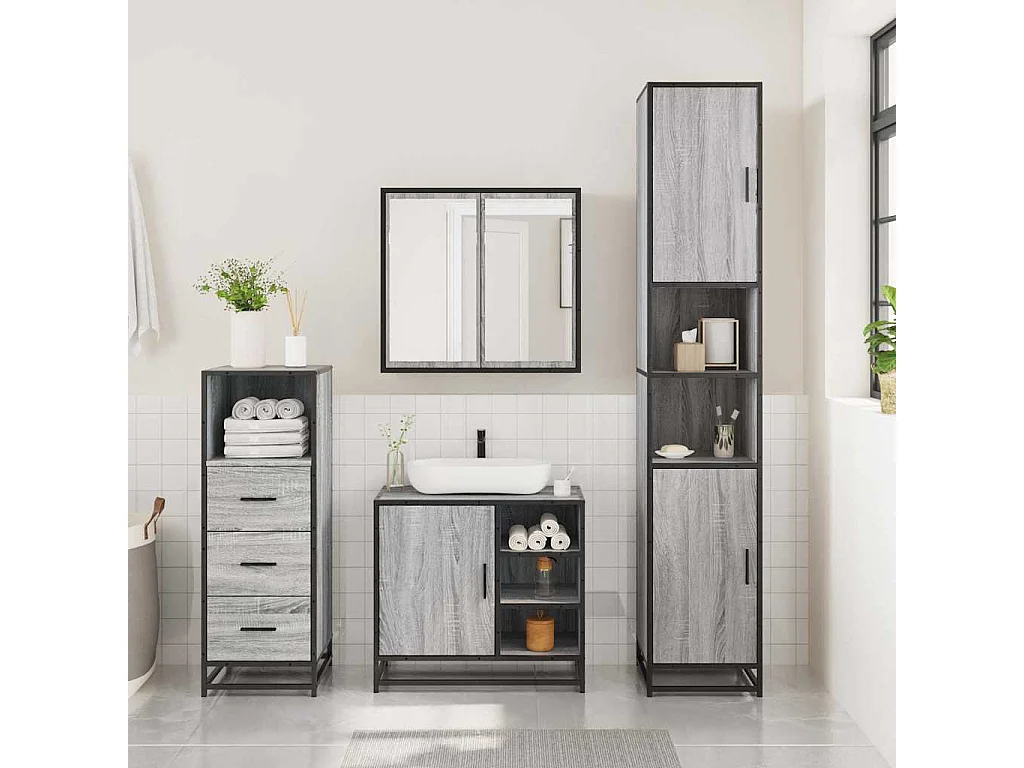 Ensemble de meubles de salle de bain 3 pcs Sonoma gris