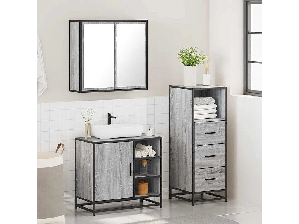 Ensemble de meubles de salle de bain 3 pcs Sonoma gris