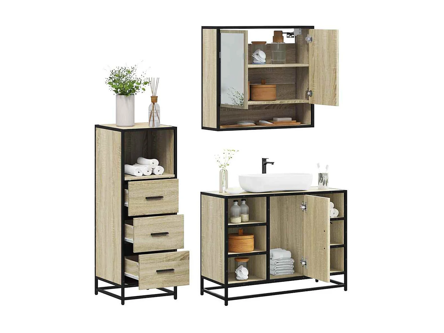 Ensemble de meubles de salle de bain 3 pcs chêne sonoma