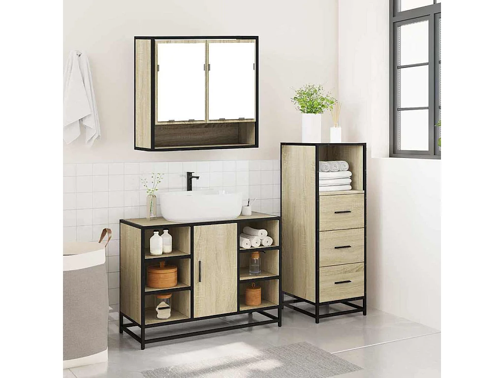 Ensemble de meubles de salle de bain 3 pcs chêne sonoma