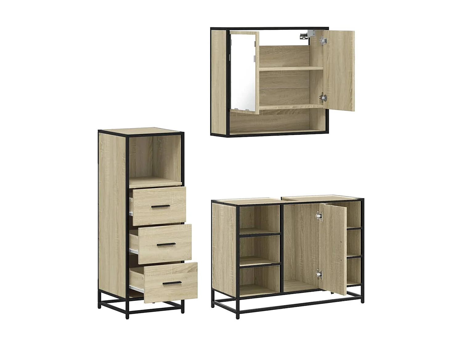 Ensemble de meubles de salle de bain 3 pcs chêne sonoma