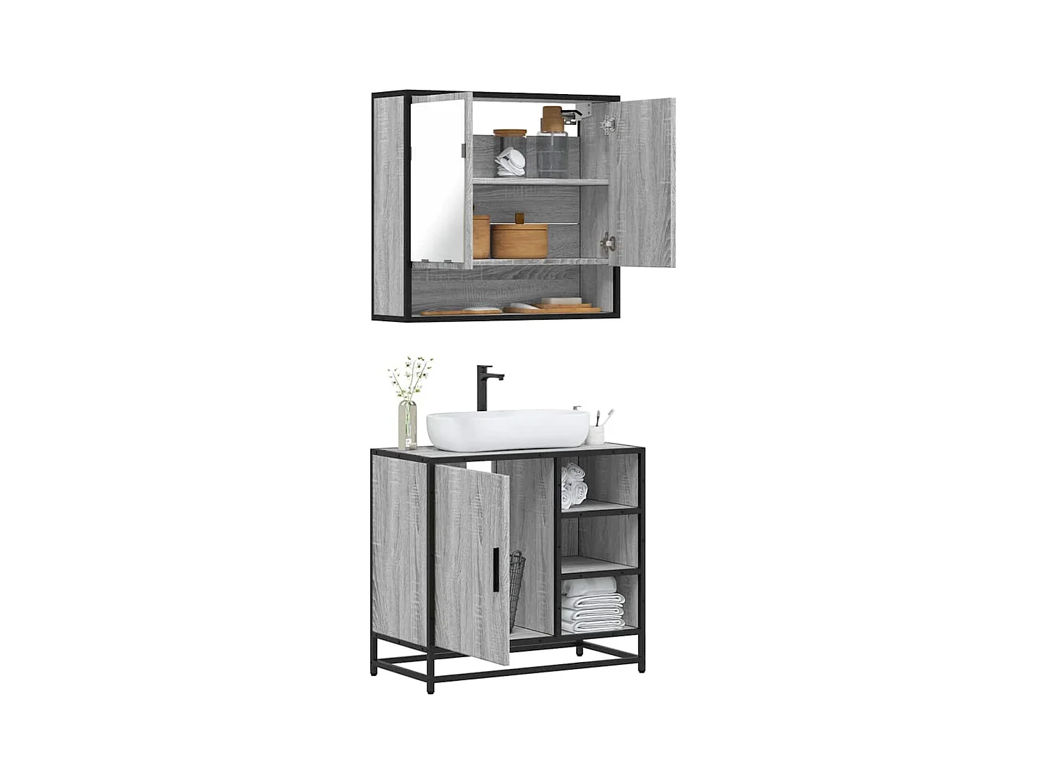 Ensemble de meubles de salle de bain 2 pcs Sonoma gris