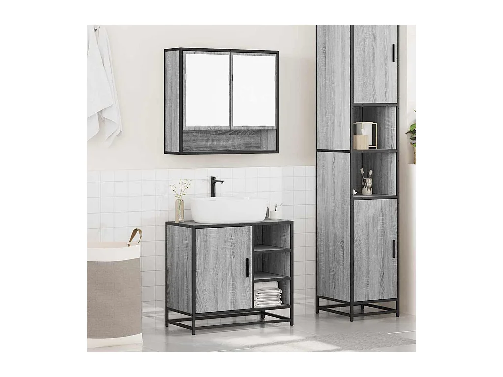 Ensemble de meubles de salle de bain 2 pcs Sonoma gris