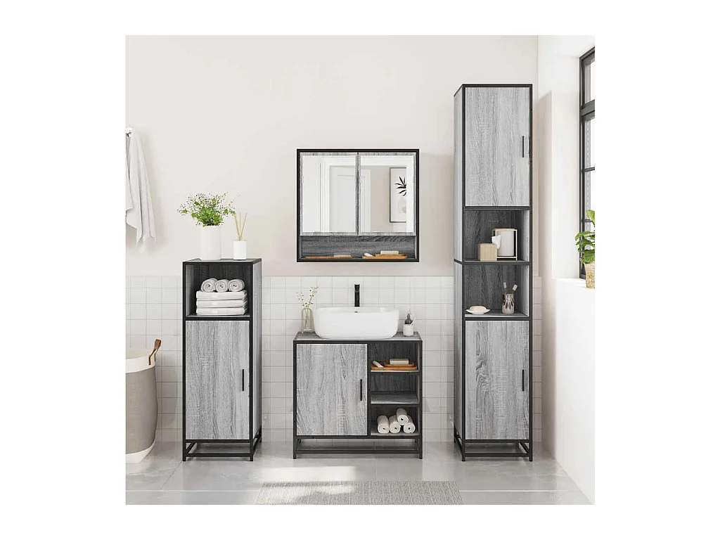 Ensemble de meubles de salle de bain 2 pcs Sonoma gris