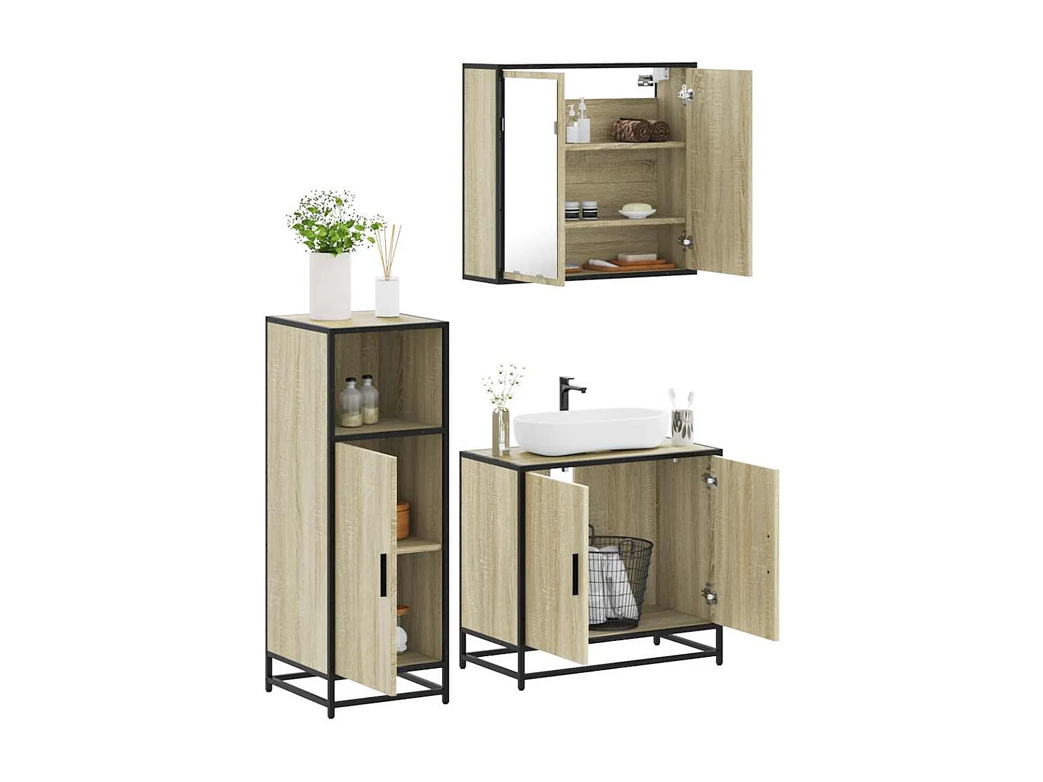 Ensemble de meubles de salle de bain 3 pcs chêne sonoma