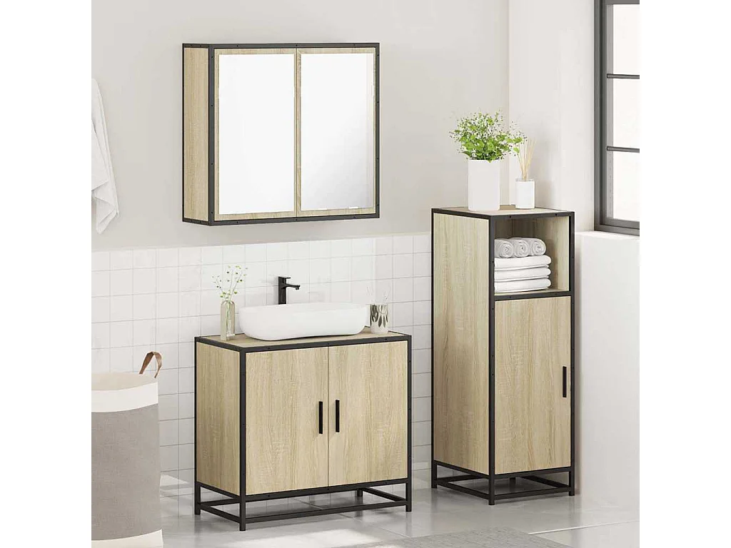 Ensemble de meubles de salle de bain 3 pcs chêne sonoma