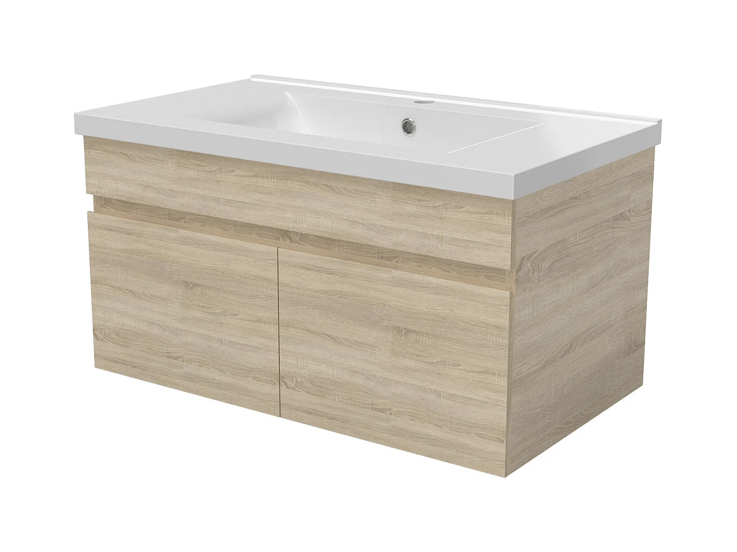 AICA Ensemble meuble Salle de Bain avec portes + vasque céramique, L x W x H: 79,5x45x40cm， Chêne Mat