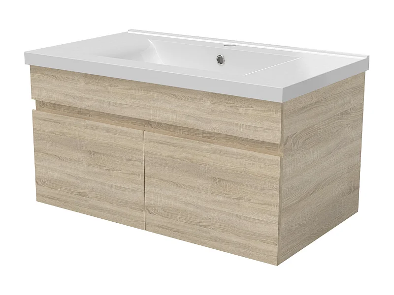 AICA Ensemble meuble Salle de Bain avec portes + vasque céramique, L x W x H: 79,5x45x40cm， Chêne Mat