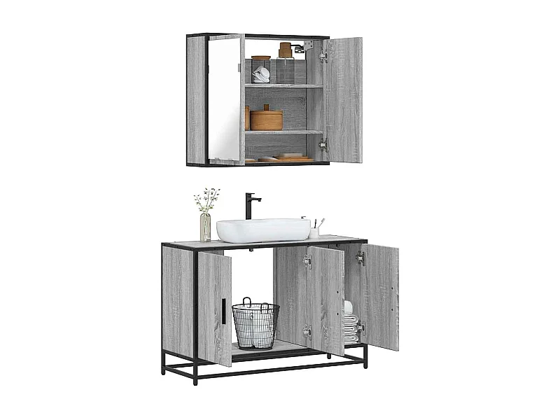 Ensemble de meubles de salle de bain 2 pcs Sonoma gris