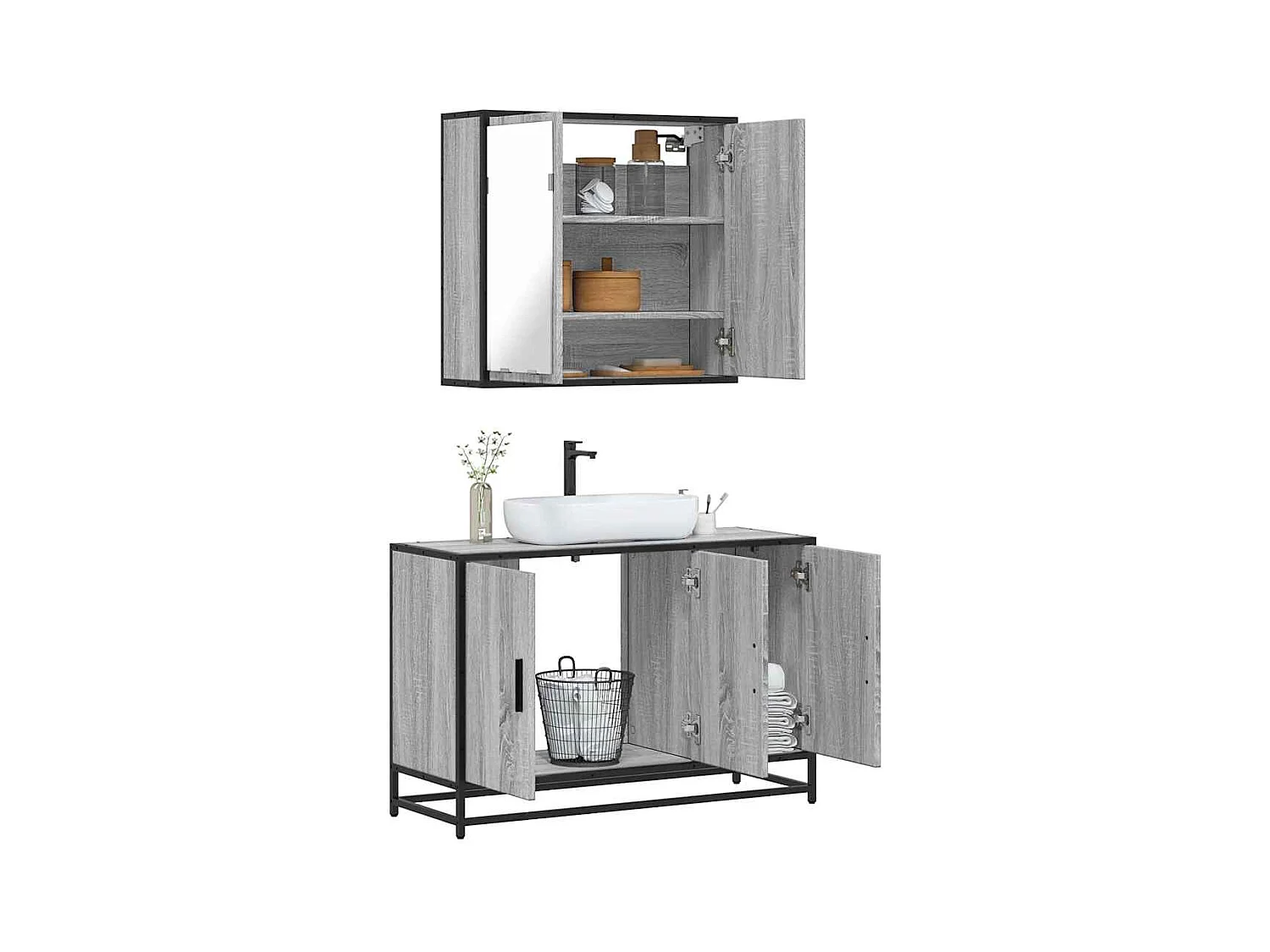 Ensemble de meubles de salle de bain 2 pcs Sonoma gris