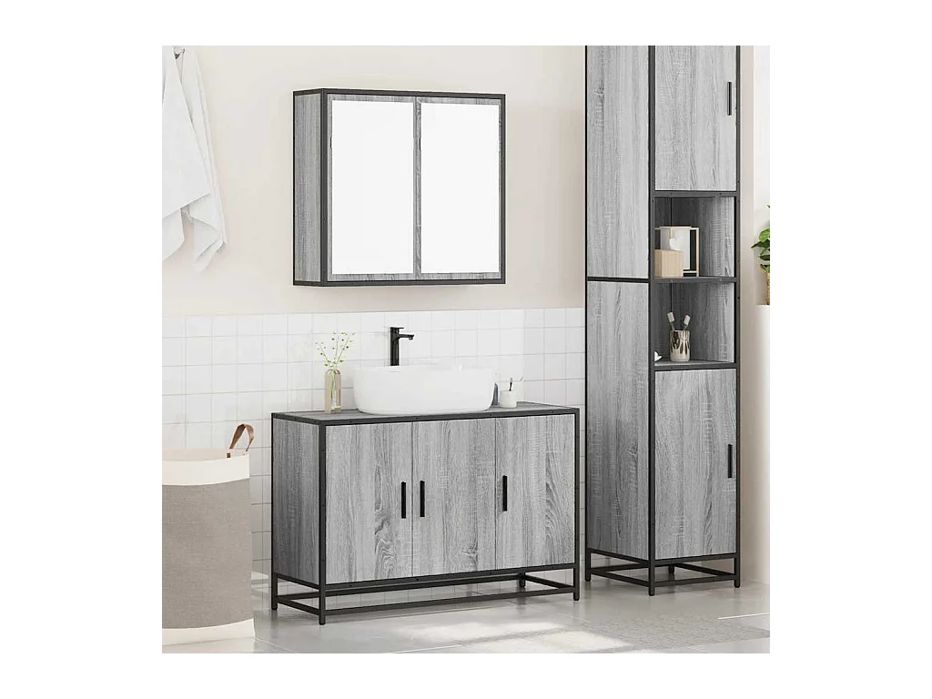 Ensemble de meubles de salle de bain 2 pcs Sonoma gris