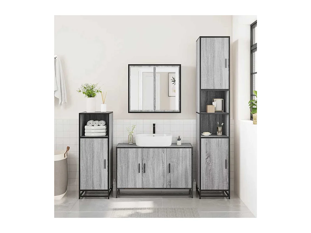 Ensemble de meubles de salle de bain 2 pcs Sonoma gris