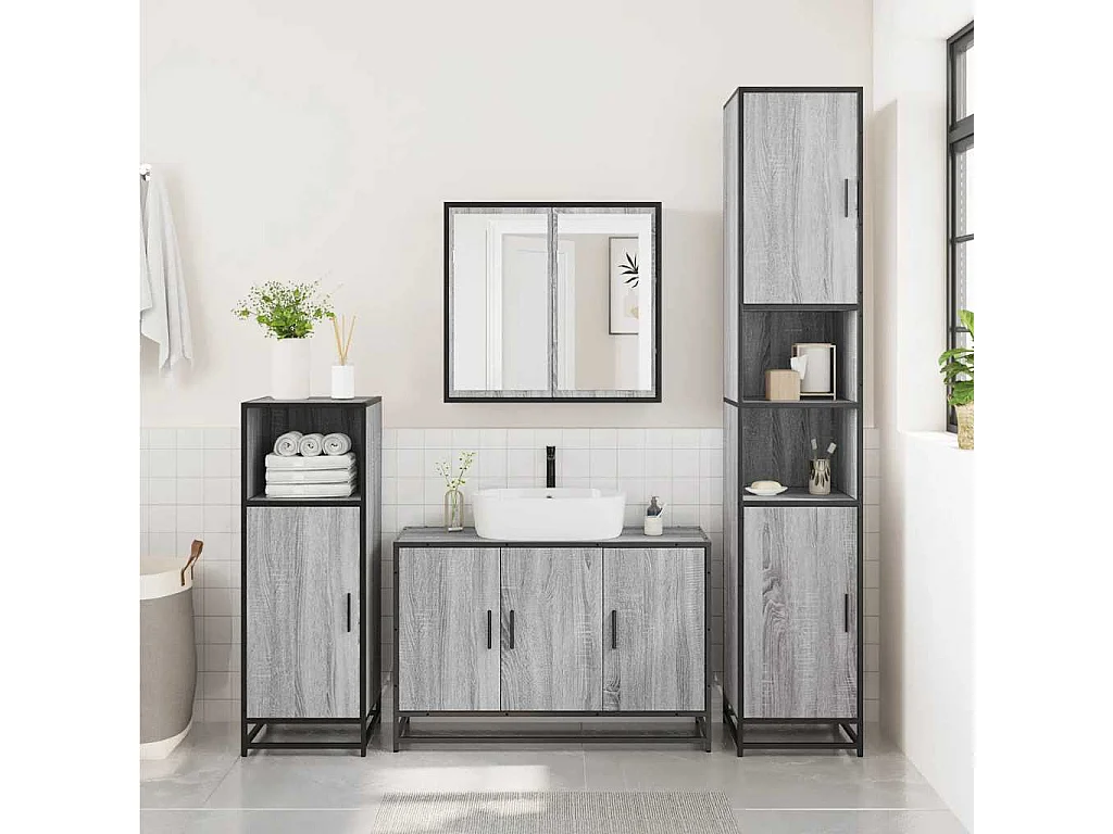Ensemble de meubles de salle de bain 2 pcs Sonoma gris