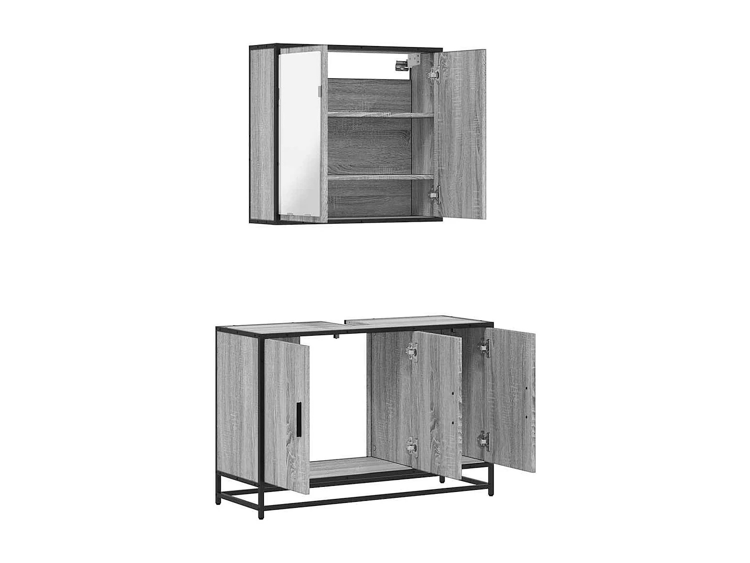 Ensemble de meubles de salle de bain 2 pcs Sonoma gris