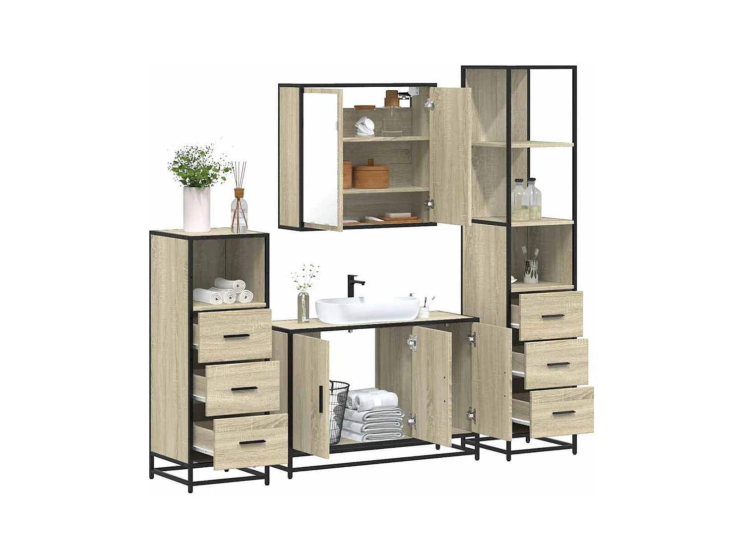 Ensemble de meubles de salle de bain 4 pcs chêne sonoma