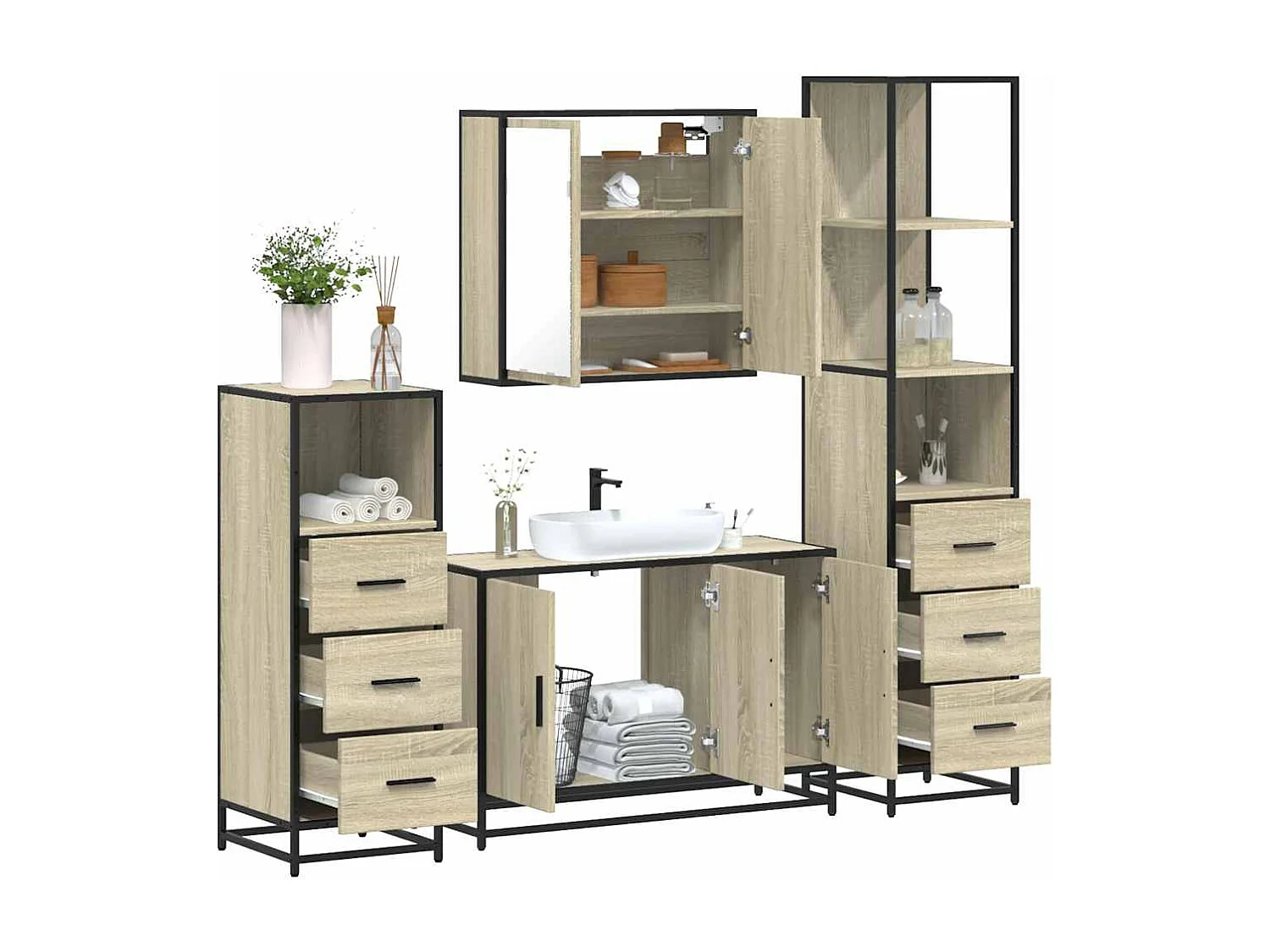 Ensemble de meubles de salle de bain 4 pcs chêne sonoma