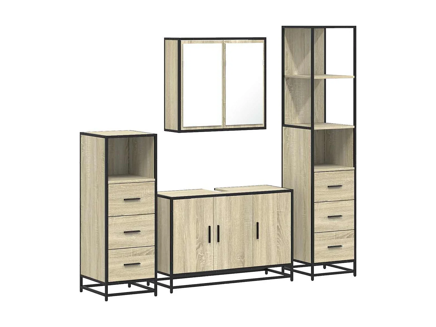 Ensemble de meubles de salle de bain 4 pcs chêne sonoma