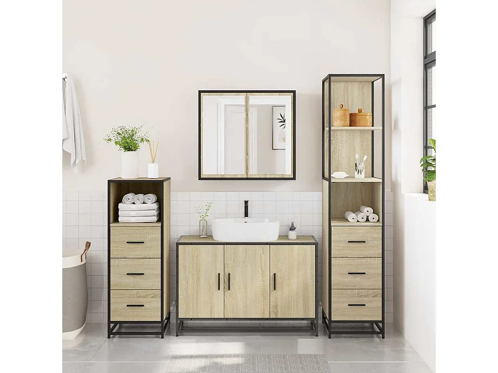 Ensemble de meubles de salle de bain 4 pcs chêne sonoma