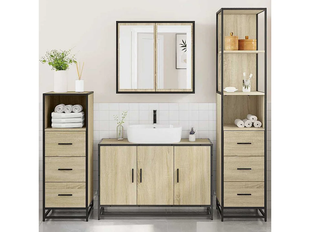 Ensemble de meubles de salle de bain 4 pcs chêne sonoma