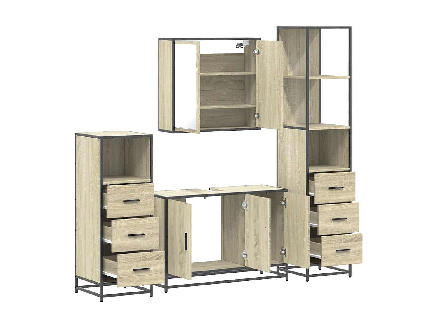 Ensemble de meubles de salle de bain 4 pcs chêne sonoma