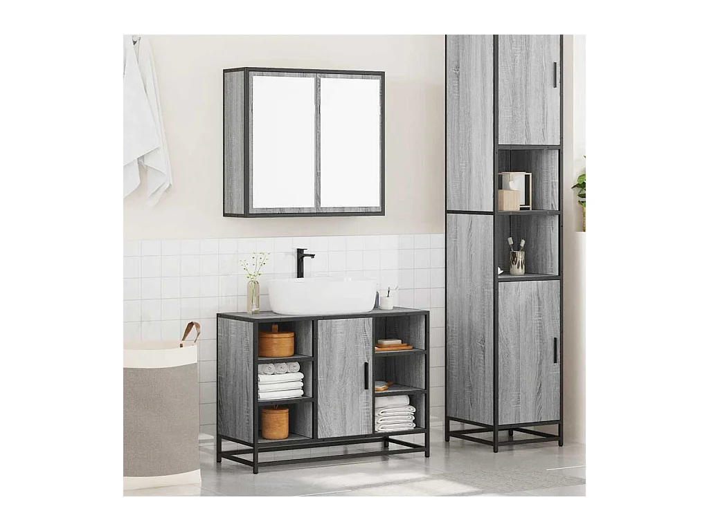 Ensemble de meubles de salle de bain 2 pcs Sonoma gris