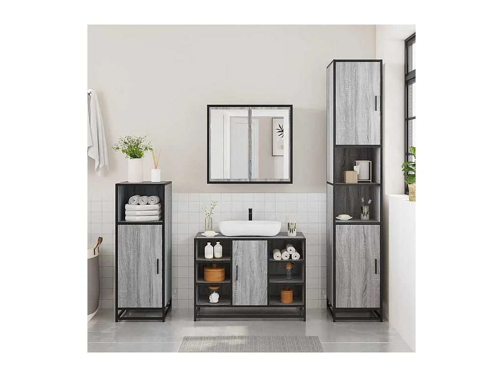 Ensemble de meubles de salle de bain 2 pcs Sonoma gris