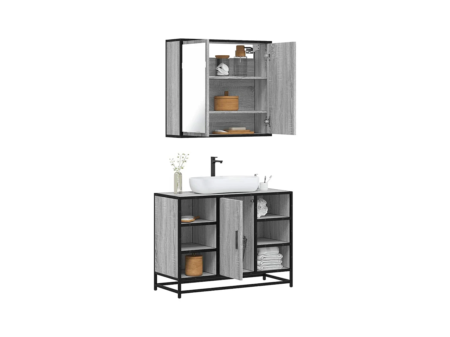 Ensemble de meubles de salle de bain 2 pcs Sonoma gris