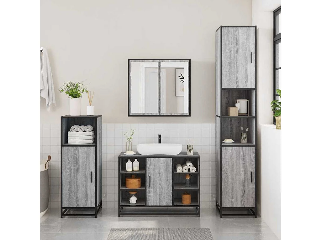 Ensemble de meubles de salle de bain 2 pcs Sonoma gris