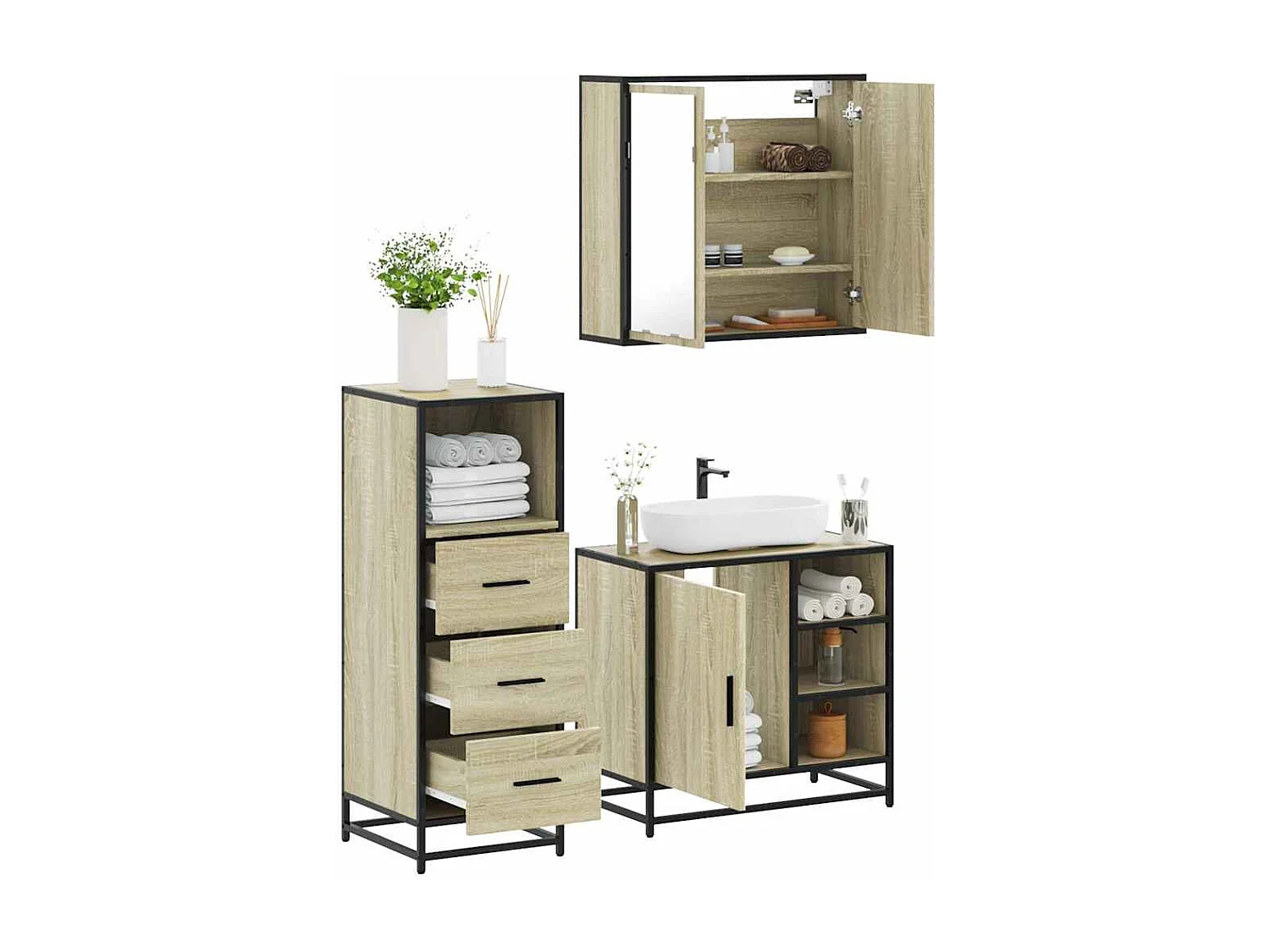 Ensemble de meubles de salle de bain 3 pcs chêne sonoma