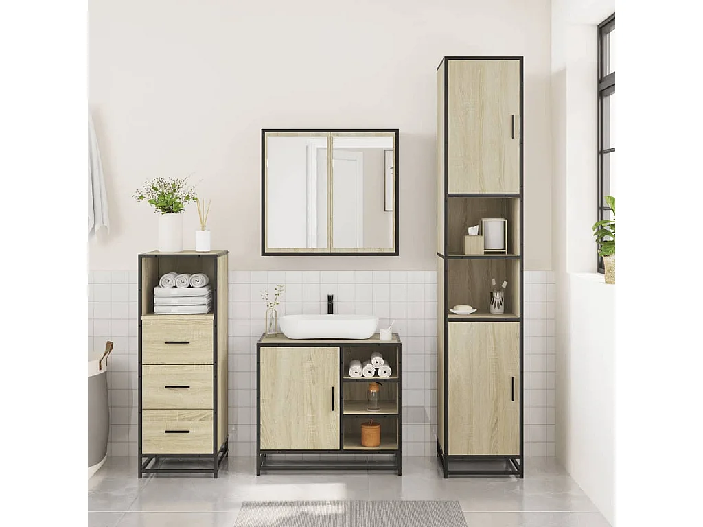 Ensemble de meubles de salle de bain 3 pcs chêne sonoma