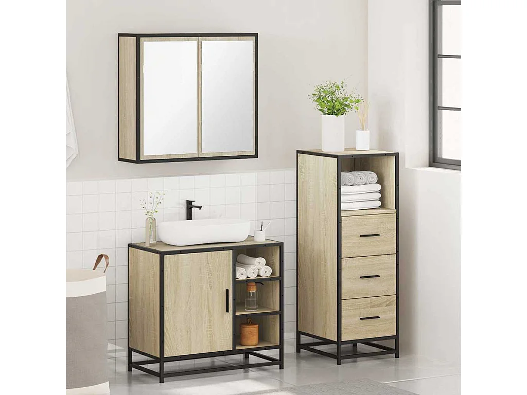 Ensemble de meubles de salle de bain 3 pcs chêne sonoma