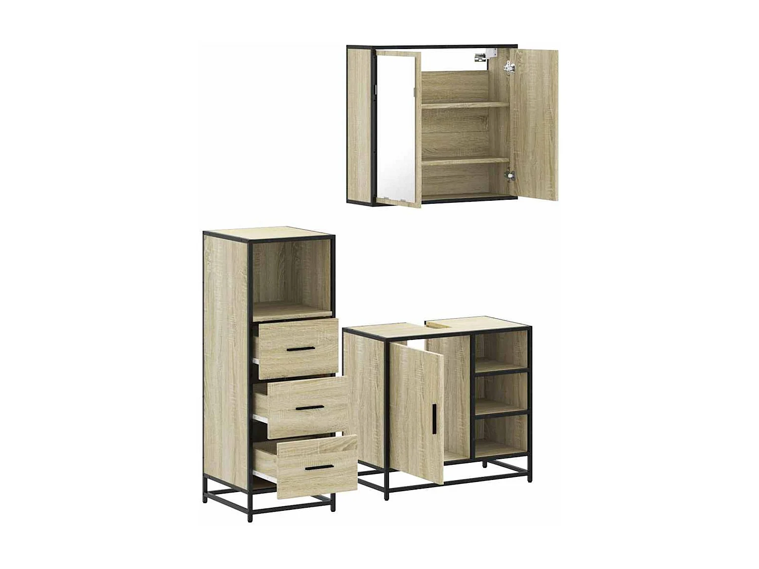 Ensemble de meubles de salle de bain 3 pcs chêne sonoma