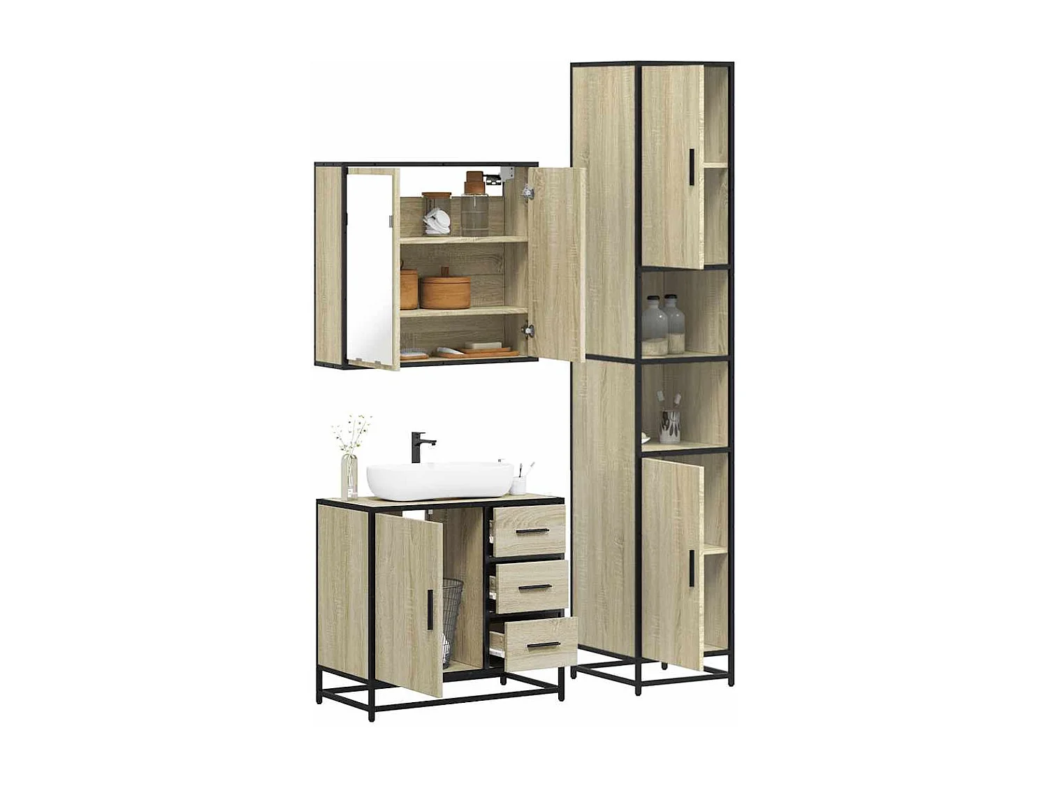 Ensemble de meubles de salle de bain 3 pcs chêne sonoma