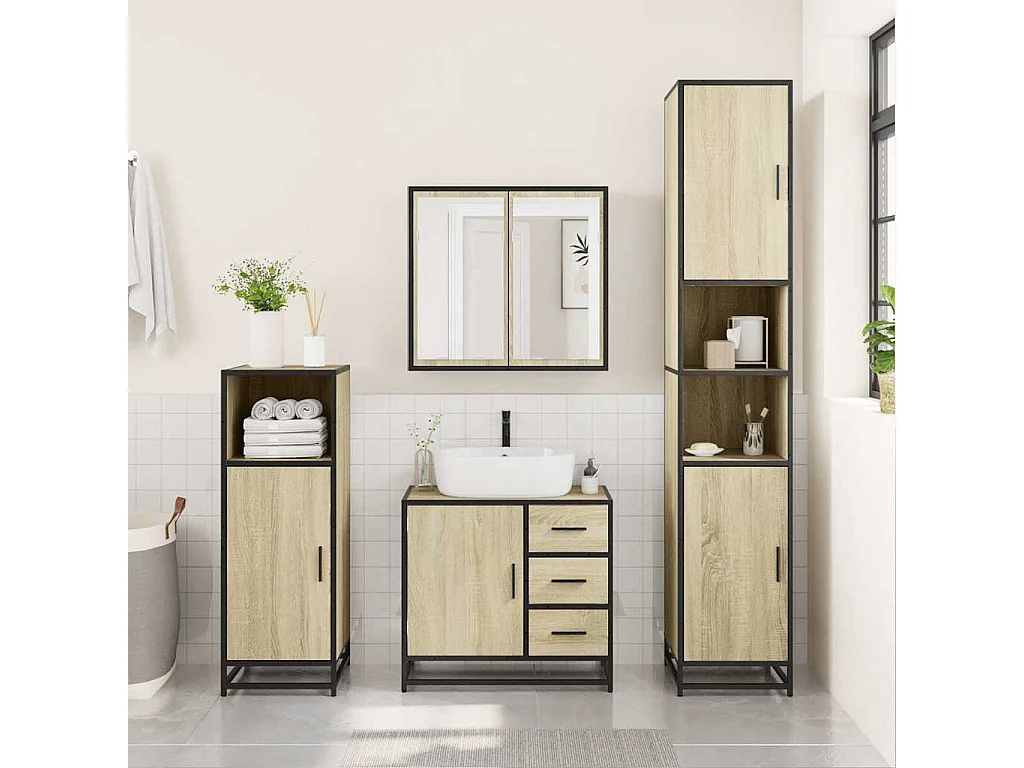 Ensemble de meubles de salle de bain 3 pcs chêne sonoma