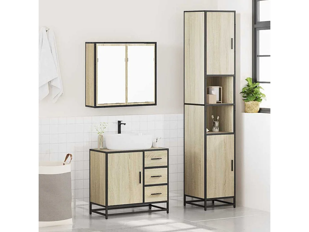 Ensemble de meubles de salle de bain 3 pcs chêne sonoma
