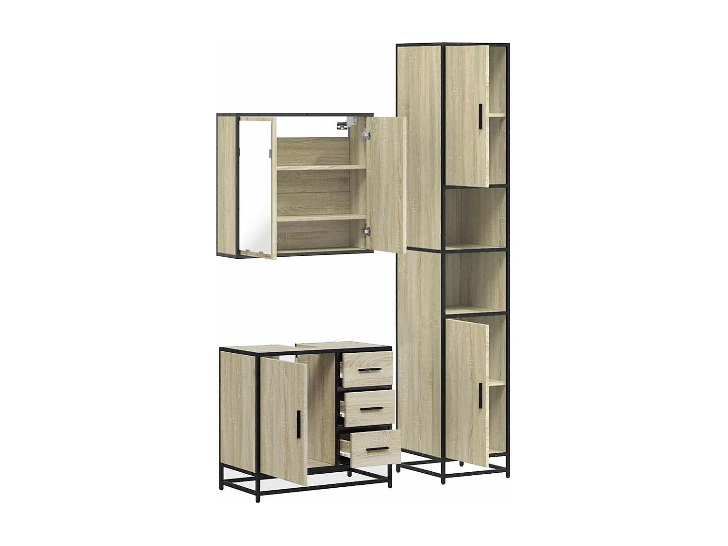 Ensemble de meubles de salle de bain 3 pcs chêne sonoma