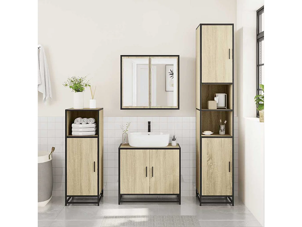 Ensemble de meubles de salle de bain 3 pcs chêne sonoma