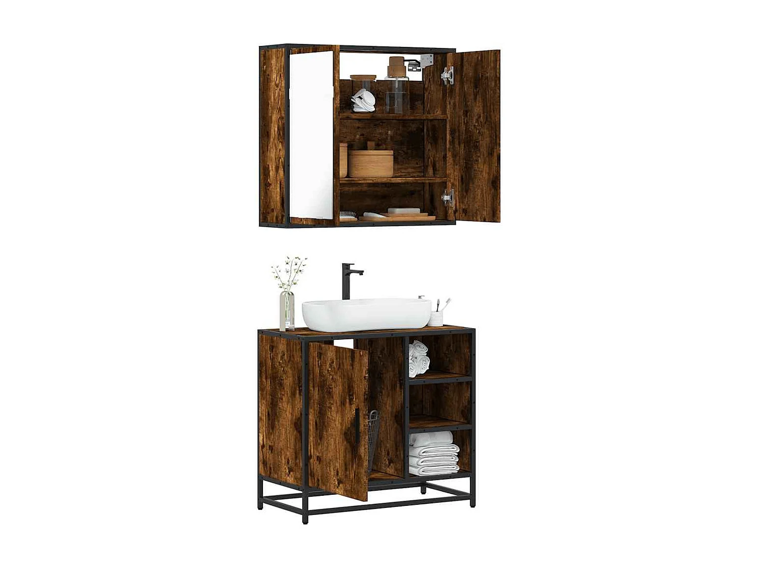 Ensemble de meubles de salle de bain 2 pcs Chêne fumé