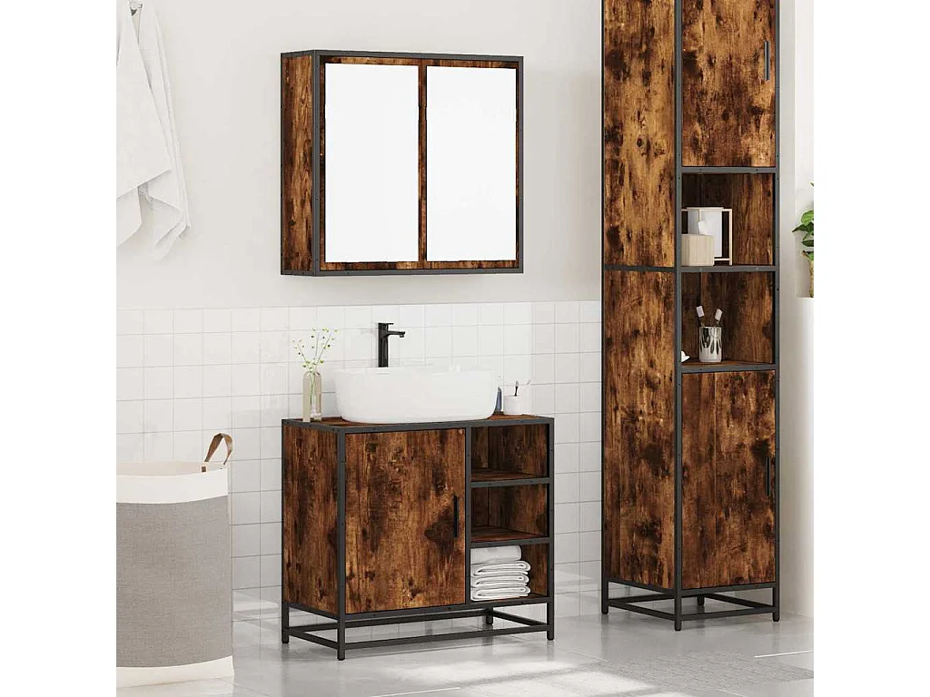 Ensemble de meubles de salle de bain 2 pcs Chêne fumé