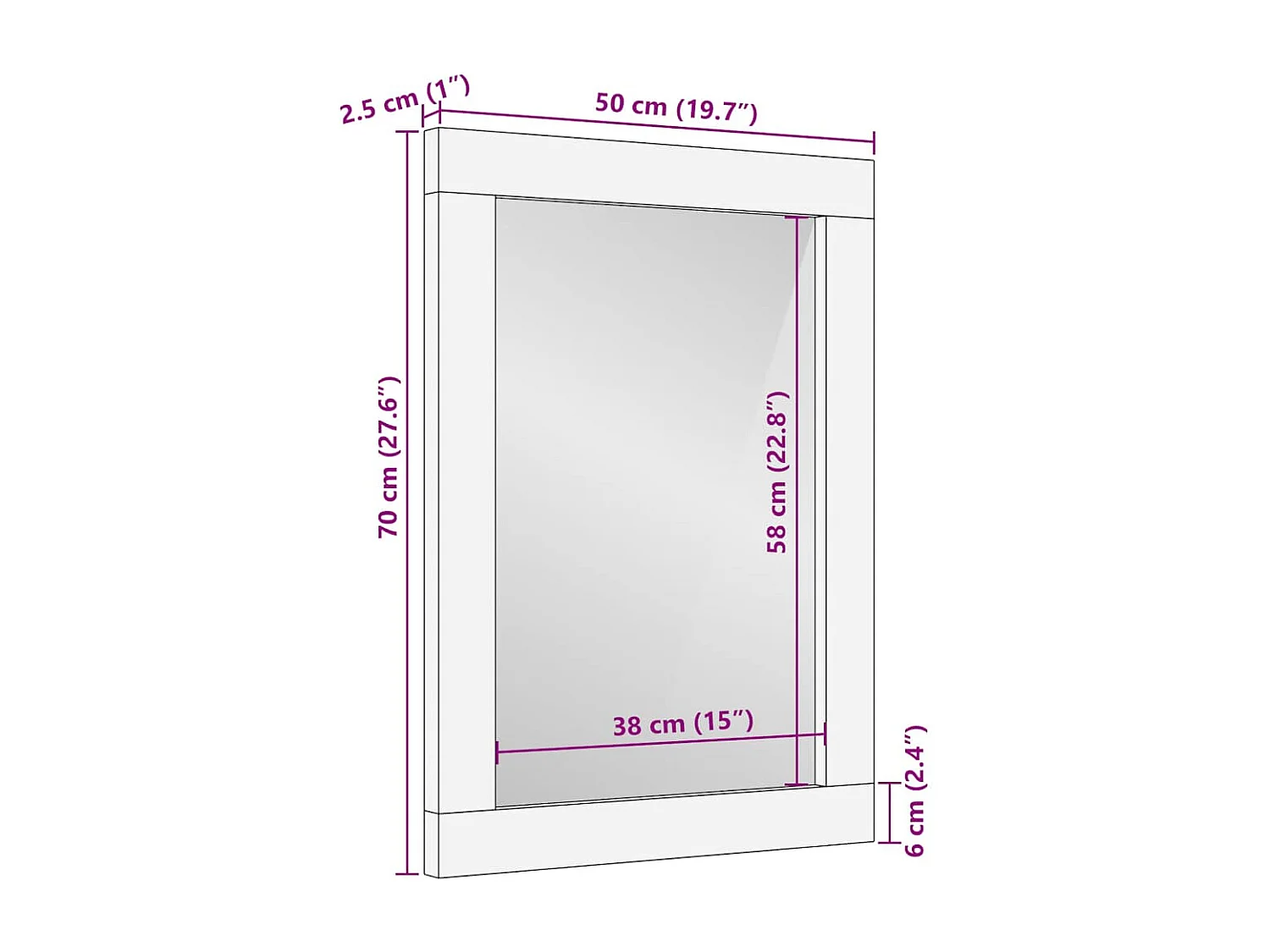 Miroir de salle de bain 50x2,5x70 cm bois de manguier massif