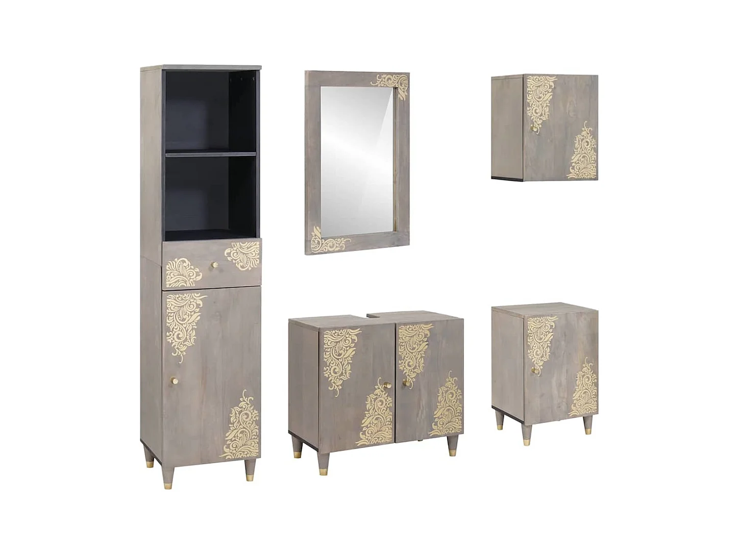 Ensemble de mobilier de salle de bain avec tiroir 5 pcs Gris