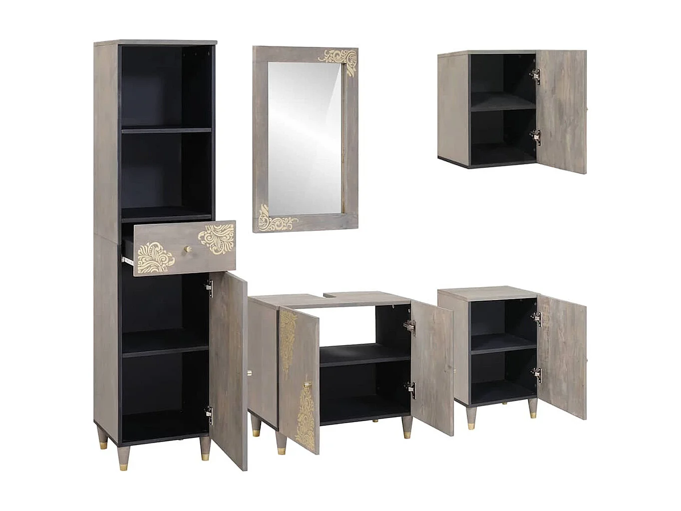 Badkamermeubelset met lade 5-delig grijs