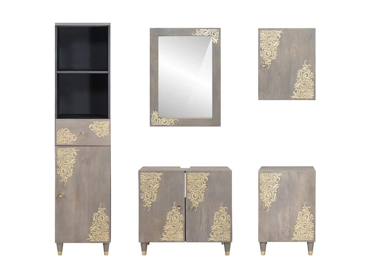 Badkamermeubelset met lade 5-delig grijs